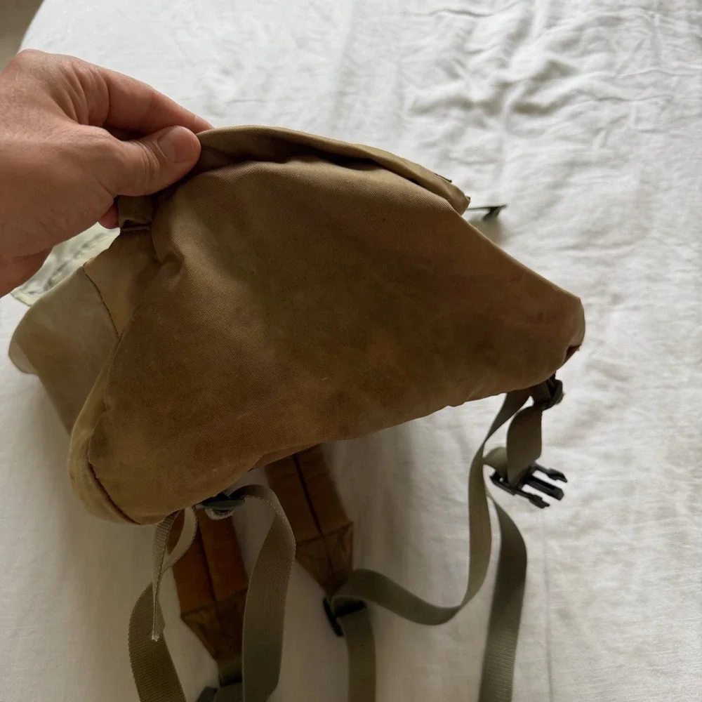 Vintage 80's LL Bean Rucksack Backpack Olive Green Tan Nylon Korea LLB 0760 Mens